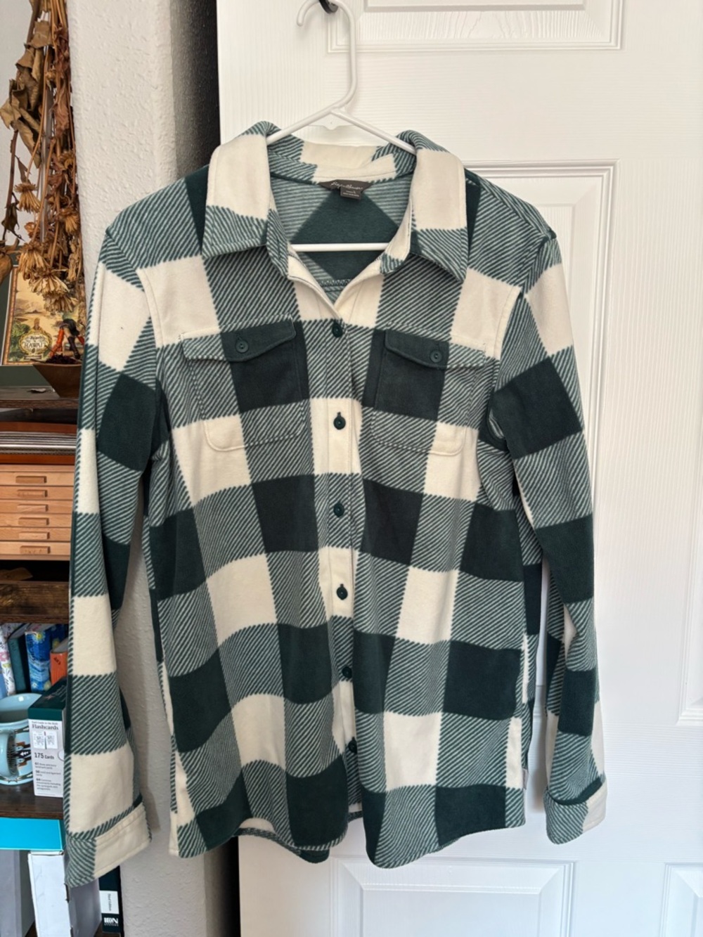 Eddie Bauer Teal and Cream Buffalo-Check Button Front Shirt